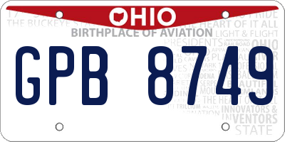 OH license plate GPB8749