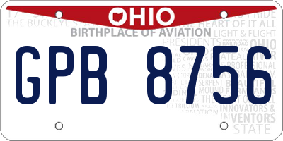 OH license plate GPB8756