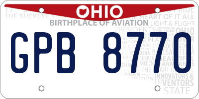 OH license plate GPB8770
