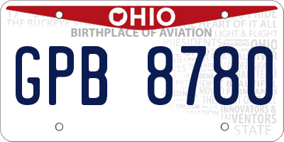 OH license plate GPB8780