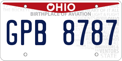 OH license plate GPB8787