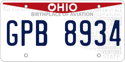 OH license plate GPB8934