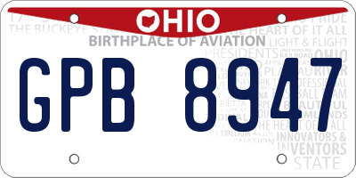OH license plate GPB8947