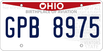 OH license plate GPB8975