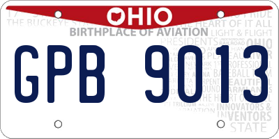 OH license plate GPB9013