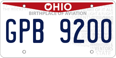 OH license plate GPB9200