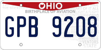 OH license plate GPB9208