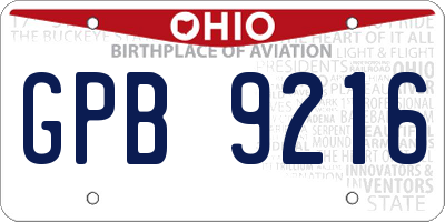 OH license plate GPB9216