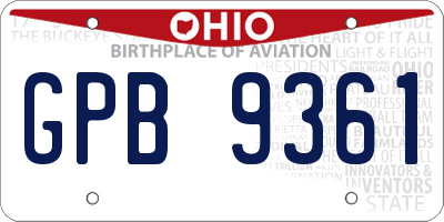 OH license plate GPB9361
