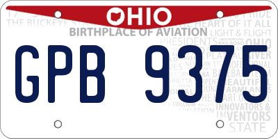 OH license plate GPB9375