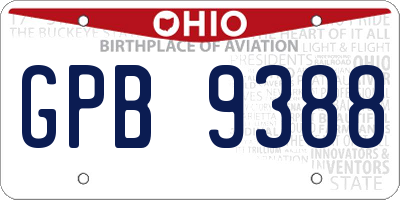 OH license plate GPB9388