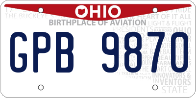 OH license plate GPB9870