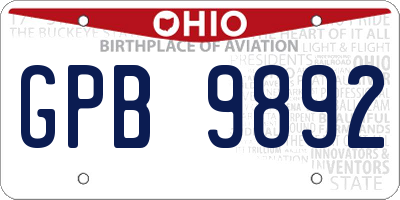 OH license plate GPB9892