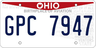 OH license plate GPC7947