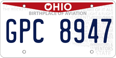 OH license plate GPC8947