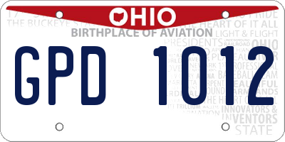 OH license plate GPD1012