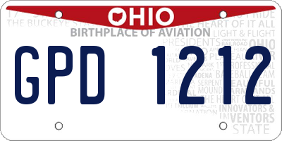 OH license plate GPD1212