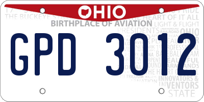 OH license plate GPD3012