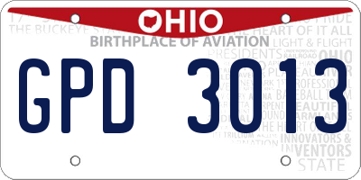 OH license plate GPD3013