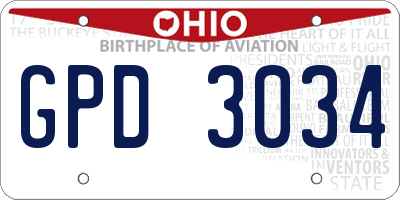 OH license plate GPD3034