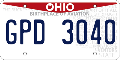 OH license plate GPD3040