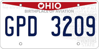 OH license plate GPD3209