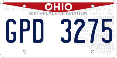 OH license plate GPD3275