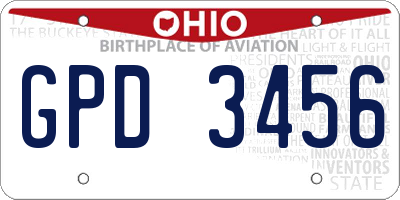 OH license plate GPD3456