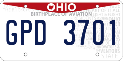 OH license plate GPD3701