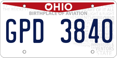 OH license plate GPD3840