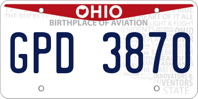 OH license plate GPD3870