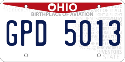 OH license plate GPD5013