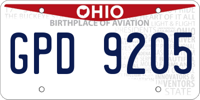 OH license plate GPD9205