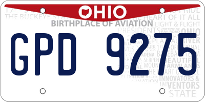 OH license plate GPD9275
