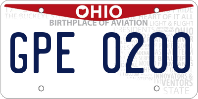 OH license plate GPE0200