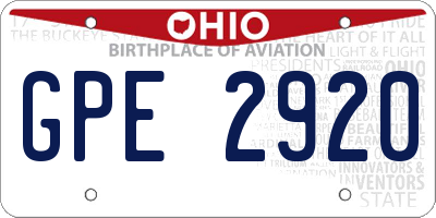 OH license plate GPE2920