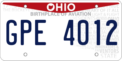 OH license plate GPE4012