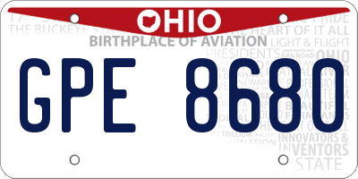 OH license plate GPE8680