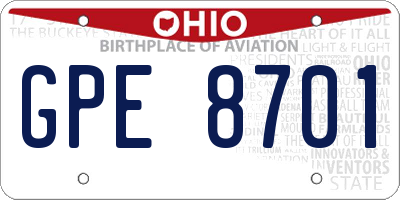 OH license plate GPE8701