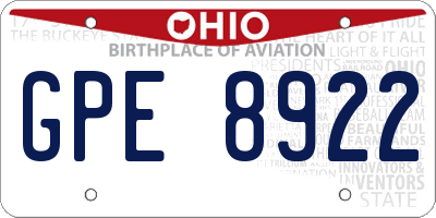 OH license plate GPE8922