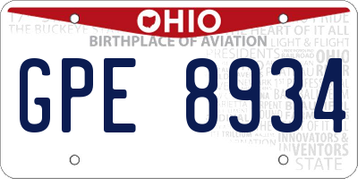 OH license plate GPE8934
