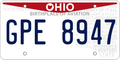 OH license plate GPE8947