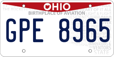 OH license plate GPE8965
