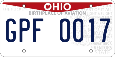OH license plate GPF0017