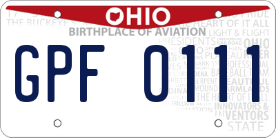 OH license plate GPF0111