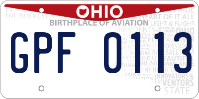 OH license plate GPF0113