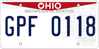OH license plate GPF0118