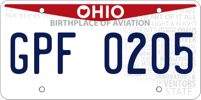 OH license plate GPF0205