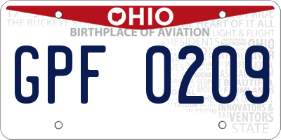 OH license plate GPF0209