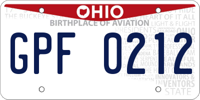 OH license plate GPF0212